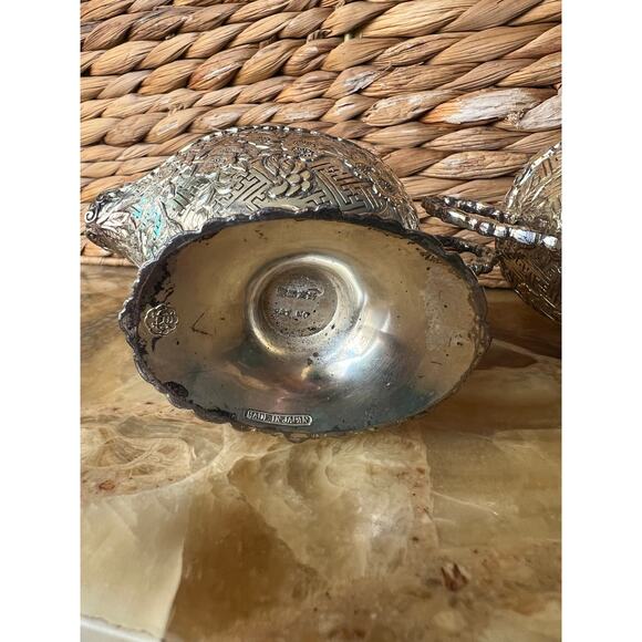 Japanese vintage silver-plated sugar bowl and creamer. - Picture 4 of 10